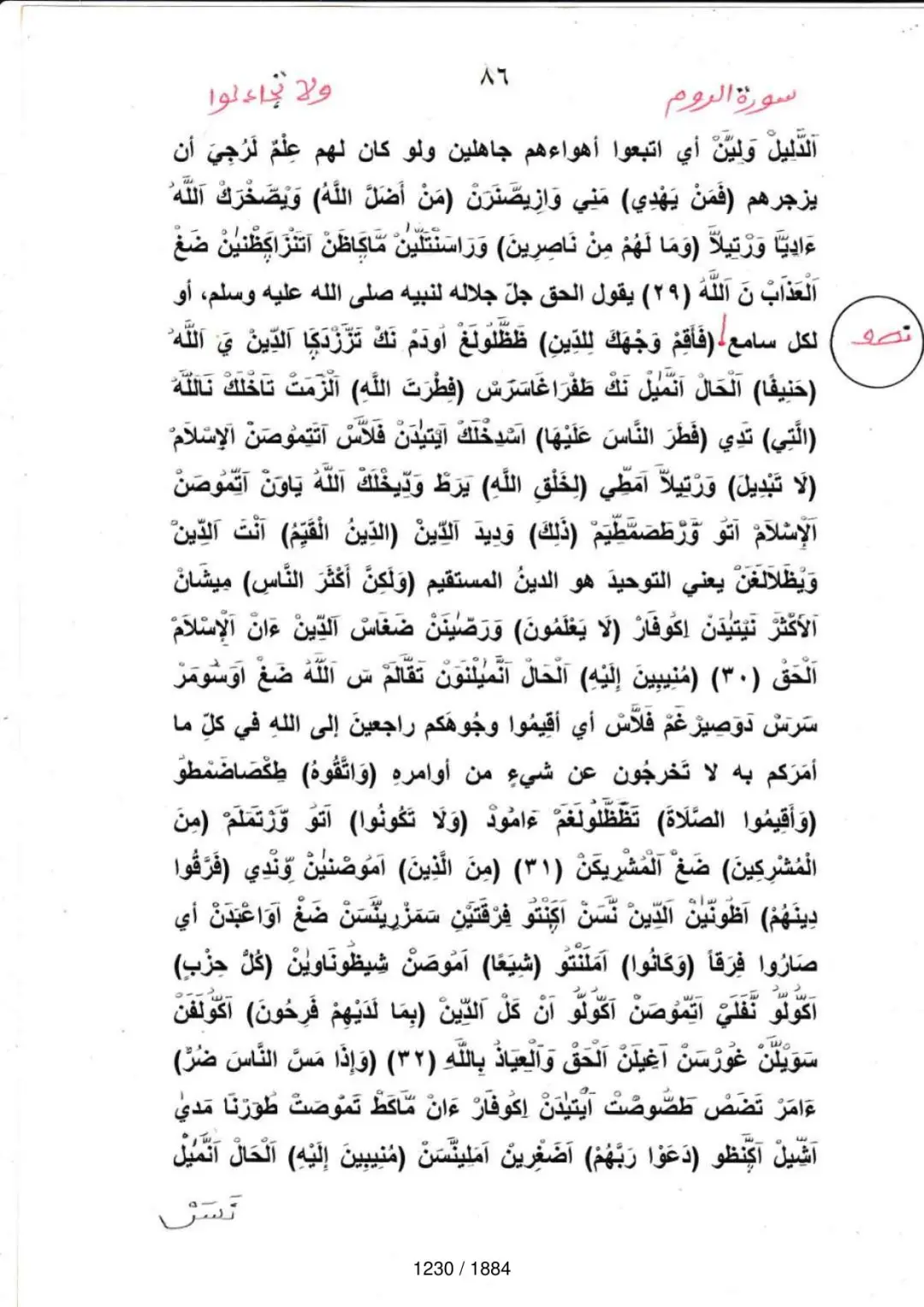 Page 1232 du tafsir en tamasheq, sourate Ar-Rum